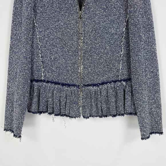 Rebecca Taylor Womens Textured Tweed Peplum Jacket Size 10 Navy Blue - Picture 5 of 15